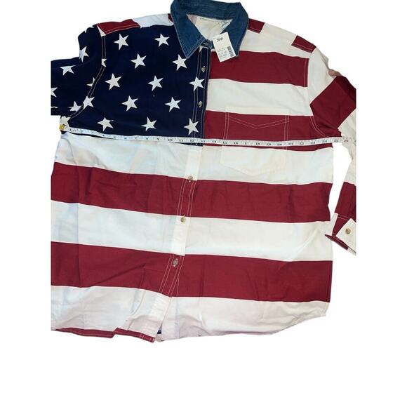 Vintage inspo USA Flag Button Down Patriotic Stars & Stripes Denim Collar sz 1X - Picture 3 of 6